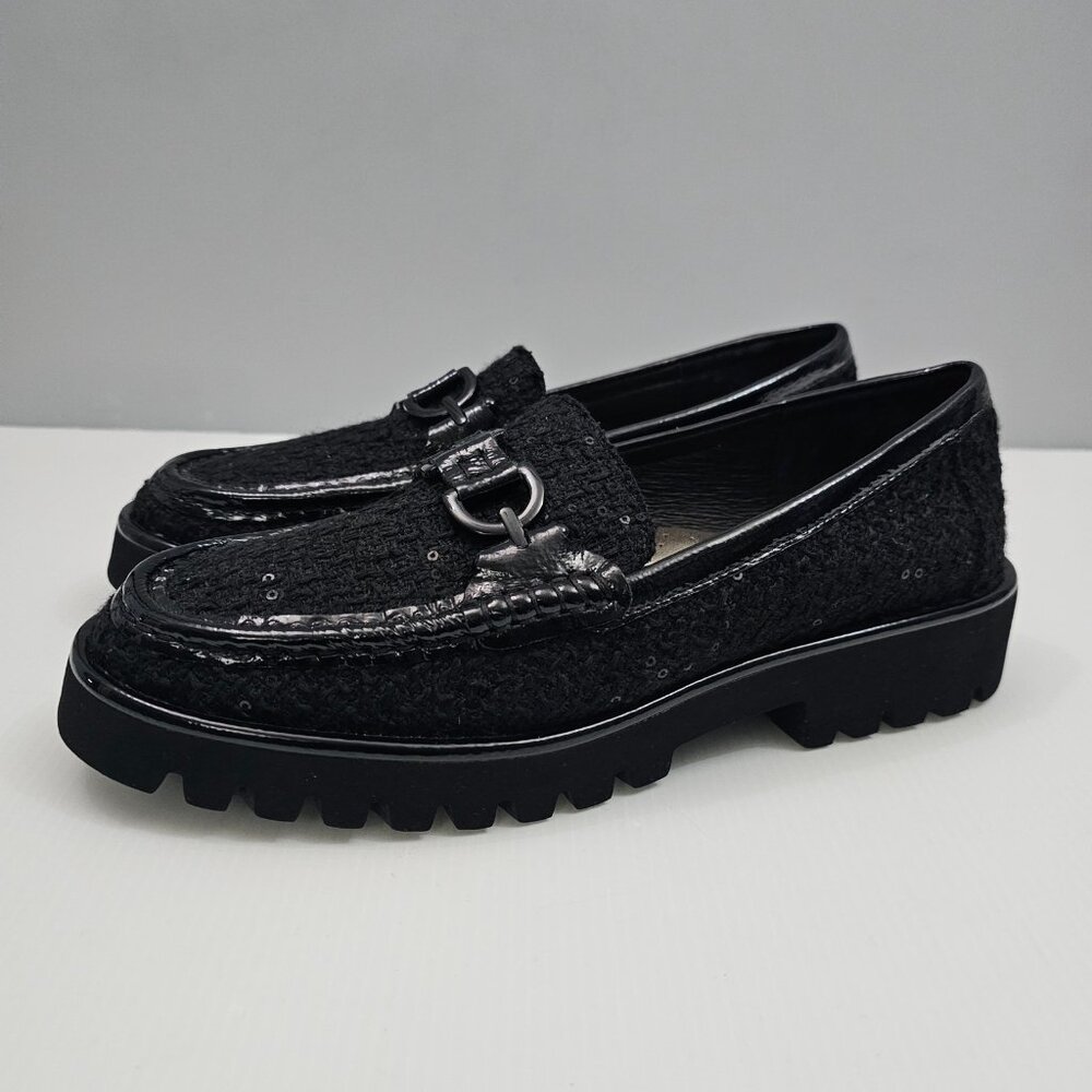 Donald Pliner Helio Lug Sole Loafer Womens 9 Black Boucle Sequined Platform NEW - Picture 14 of 14